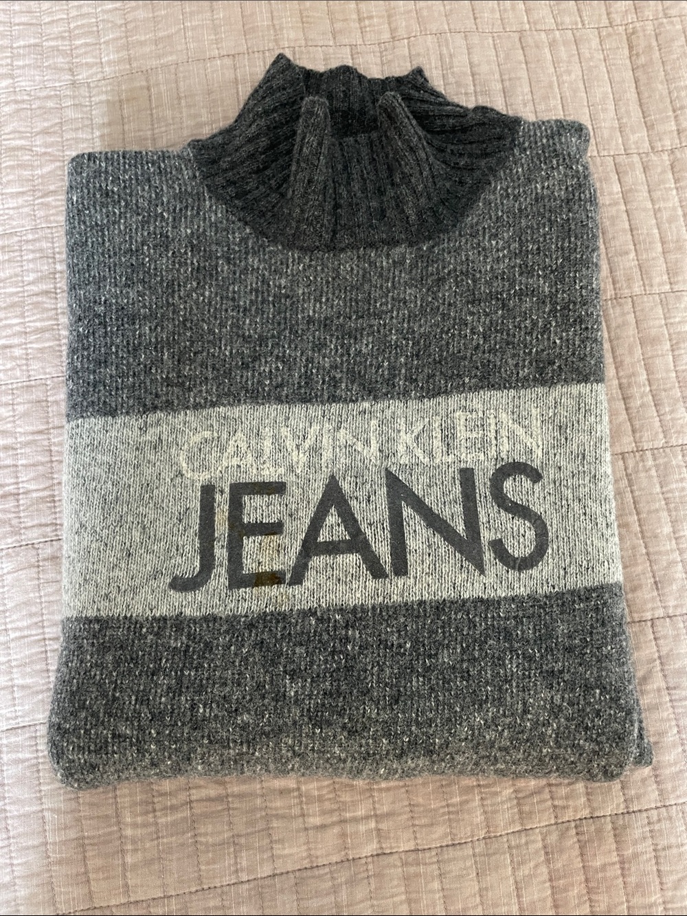 Calvin Klein Jeans Men's Gray Mock Neck Colorblock Sweater